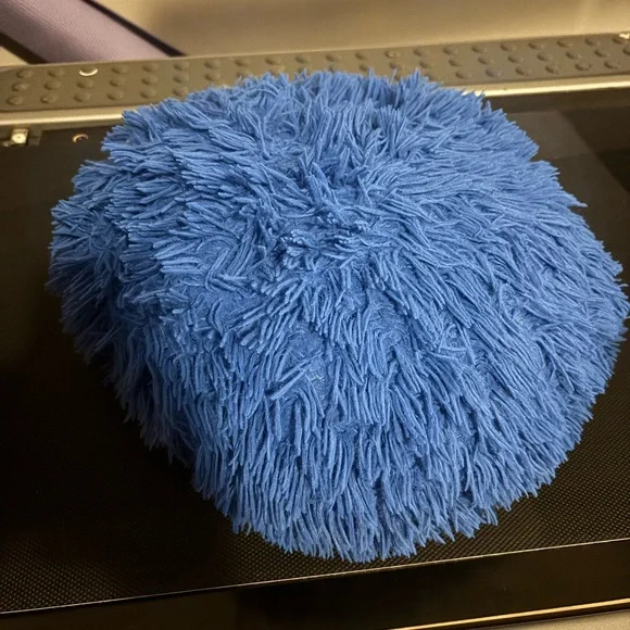 Blue Shaggy Round Pillow - Picture 2 of 4